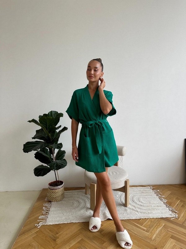 Женский халат Hawaii из муслина M23 зеленый S