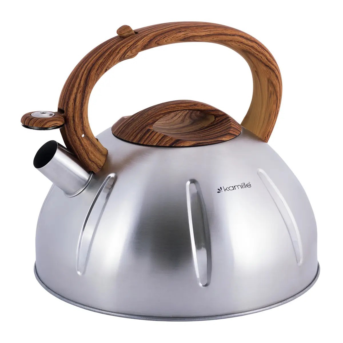 Чайник Kamille 5л з нержавіючої сталі зі свистком та коричневою бакелітовою ручкою KM-0698