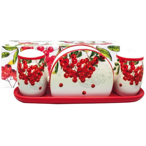 Набір для солі і перцю з салф на керам підставці Калина червона