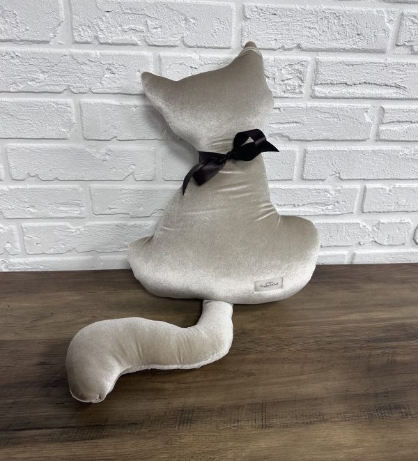 Подушка Котик велюровая мерцающая h50 см бежевая