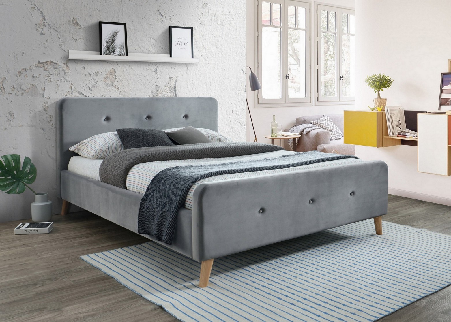 Двуспальная кровать Malmo Velvet 160X200 Серый Двуспальная кровать Malmo Velvet 160X200 Серый