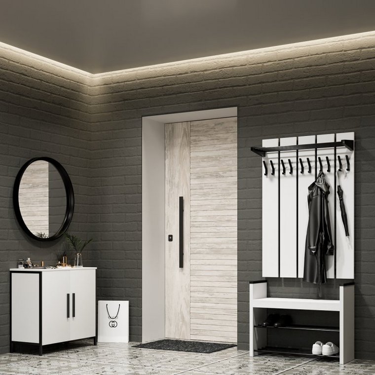 Прихожая  Бриттани Черный/ Белый