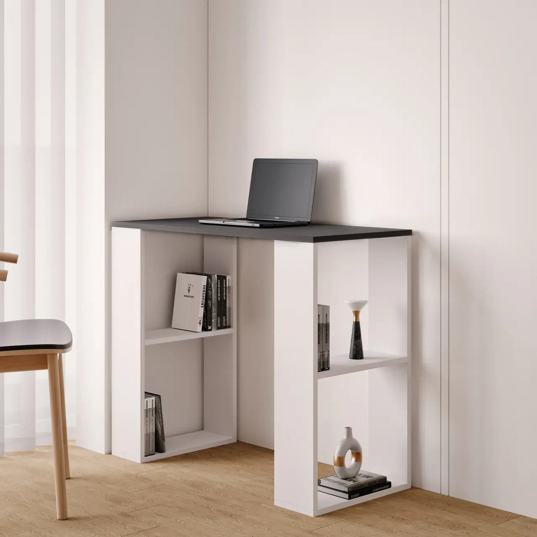 Стол компьютерный с четырьмя полками S-11 антрацит/белый