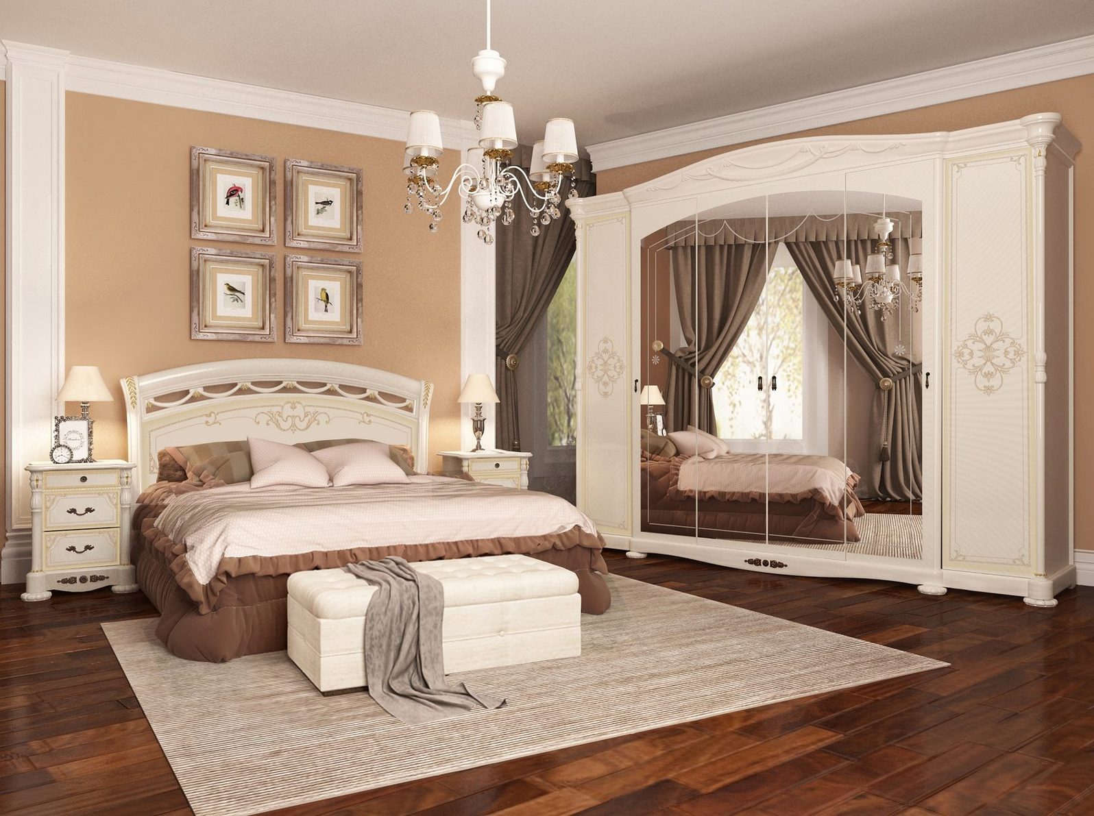 Спальня  Роселла с 6-ти дверным шкафом Бежевая