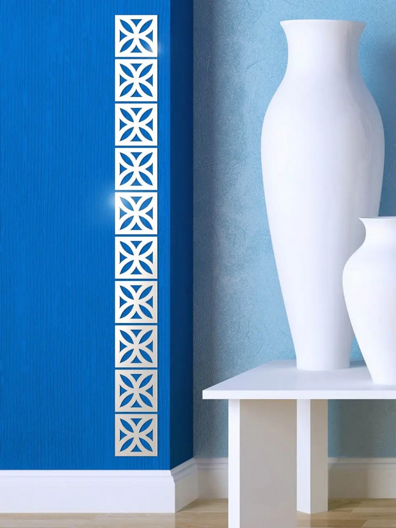 Зеркальный настенный акриловый декор наклейка "Арабеск" 10 шт. серебро