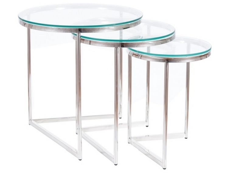 Комплект журнальных столиков TRINITY прозрачный/серебро д.35, 45, 55