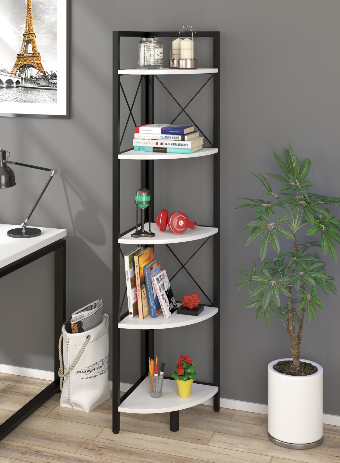 Стеллаж угловой L-175 на 5 полок Нимфея Альба