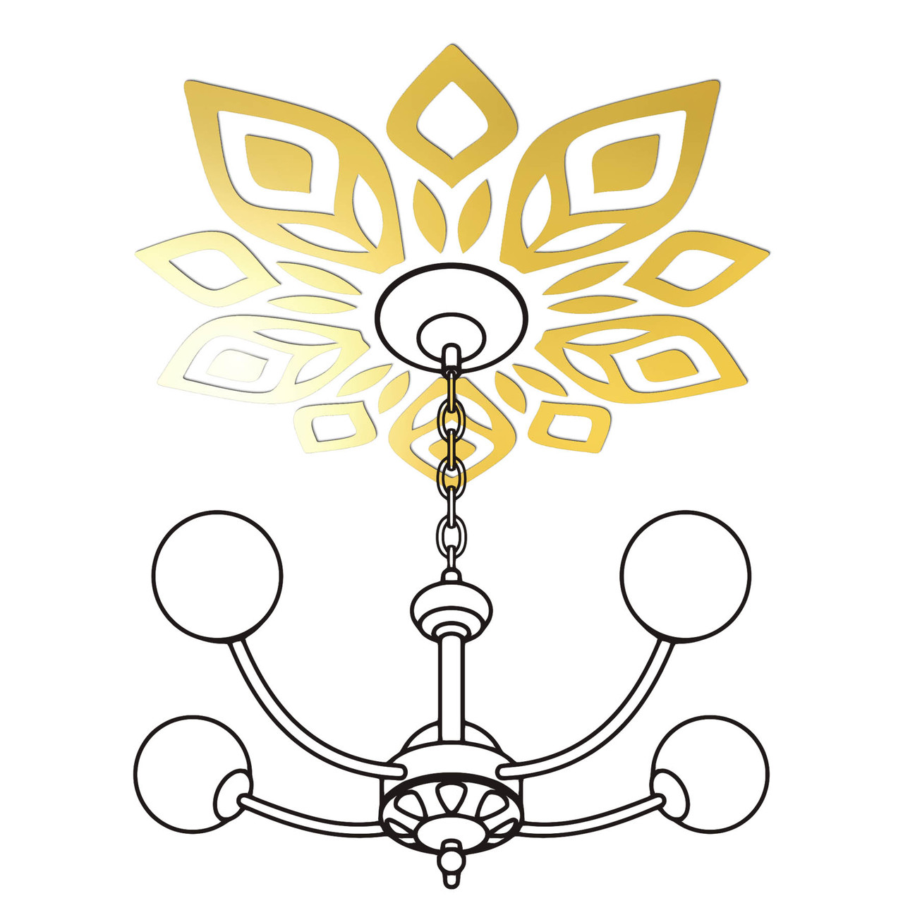 Дзеркальний акриловий декор наліпка на стелю під люстру "Люпин" 25 шт. золото