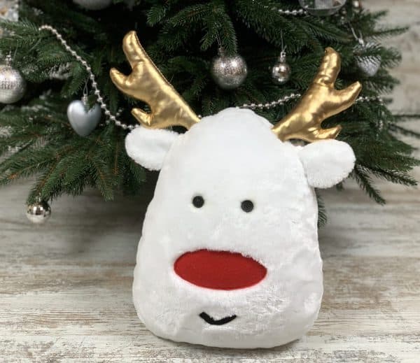 Подушка новогодняя Олень санты меховая белая