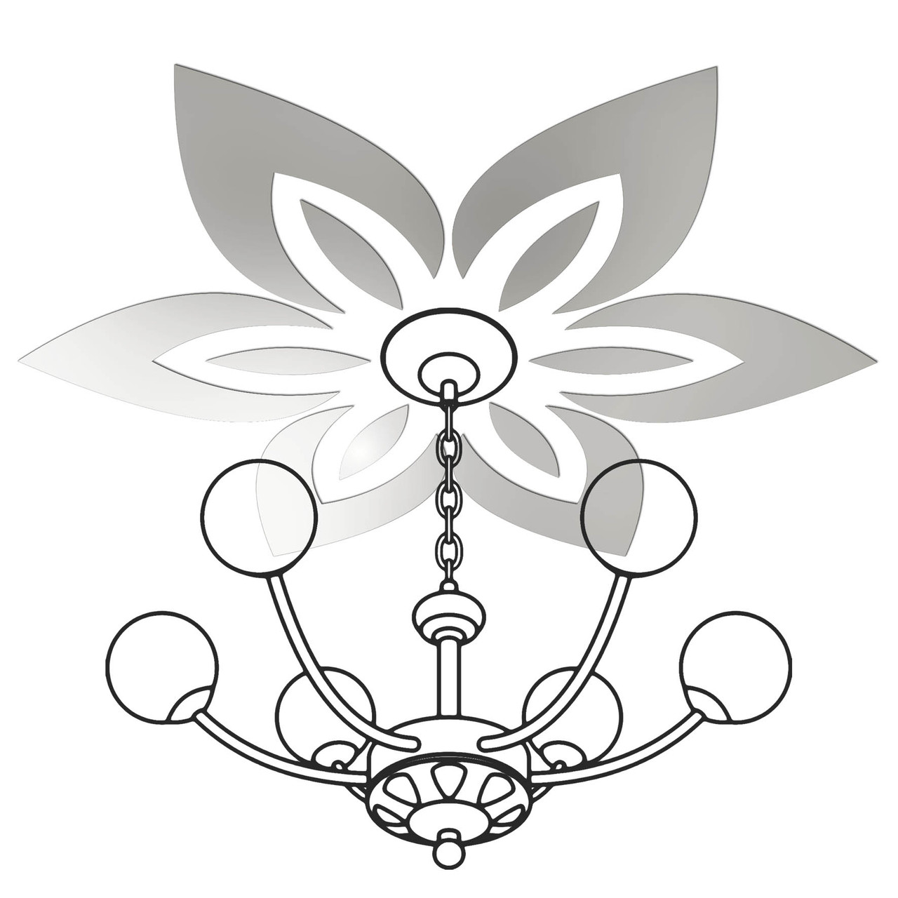 Дзеркальний акриловий декор наліпка на стелю під люстру "Лілія" 12 шт. срібло