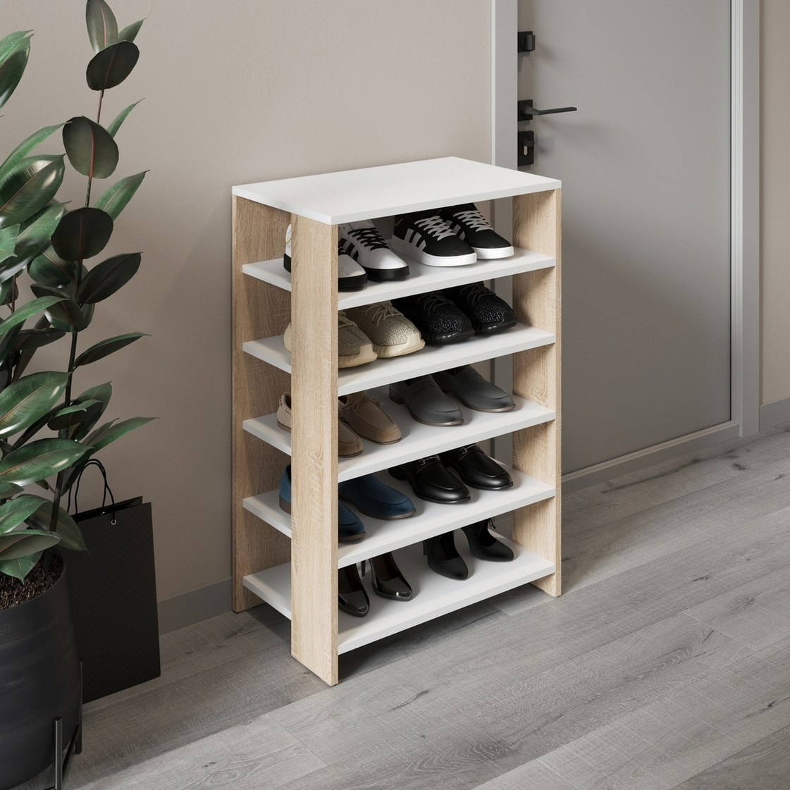 Тумба для обуви M-36 белая/дуб сонома