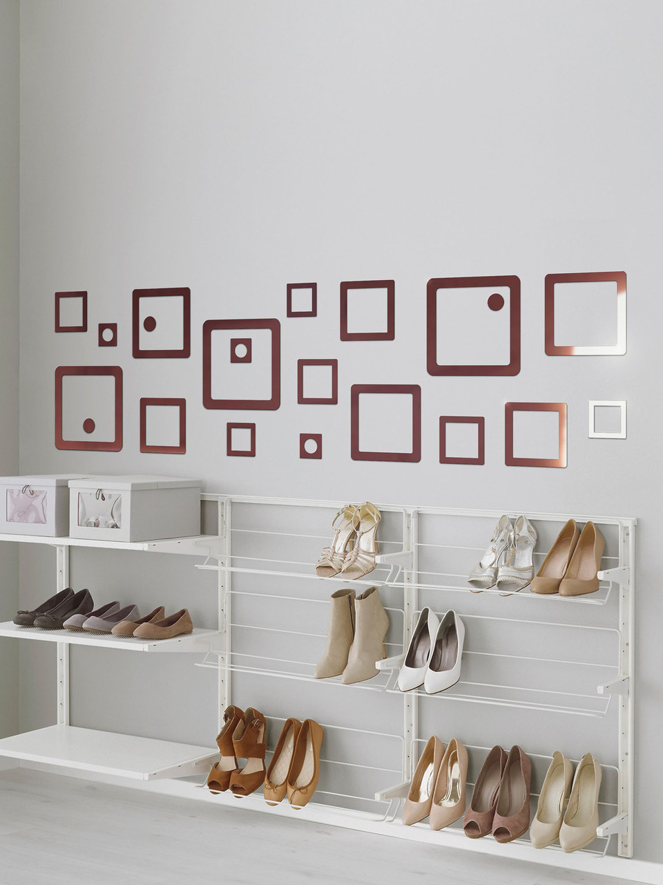 Дзеркальний настінний акриловий декор велика наліпка "Каре" 21 шт. бронза Дзеркальний настінний акриловий декор велика наліпка "Каре" 21 шт. бронза