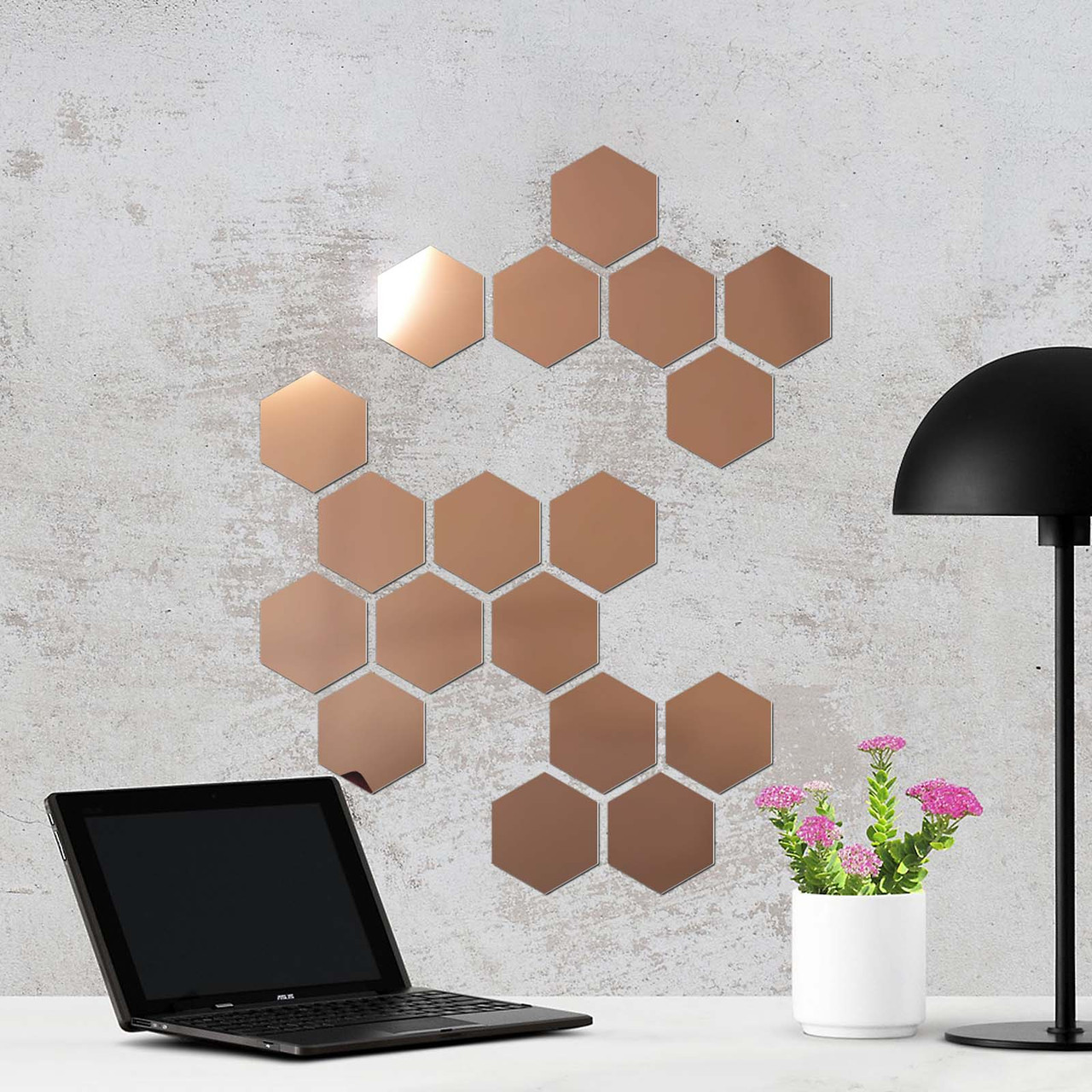 Зеркальный настенный акриловый декор наклейка "Соты-96" 18 шт. бронза