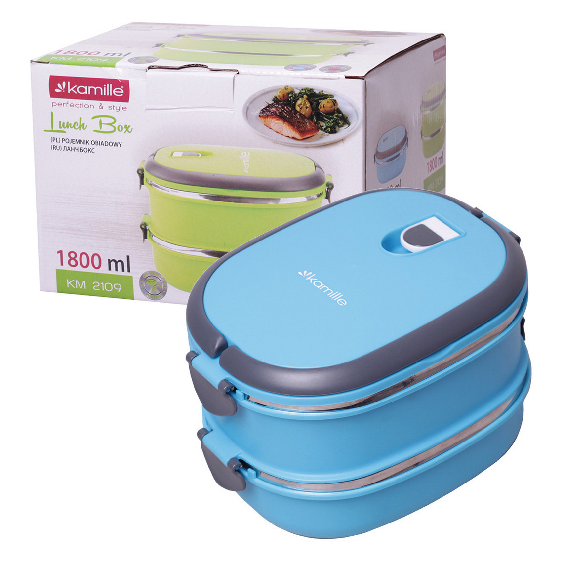 Ланч бокс обеденный двойной Kamille Голубой 1800мл KM-2109