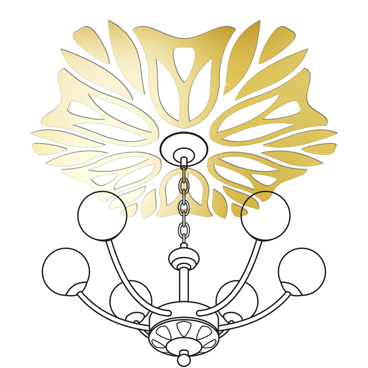 Дзеркальний акриловий декор наліпка на стелю під люстру "Верес" 24 шт. золото