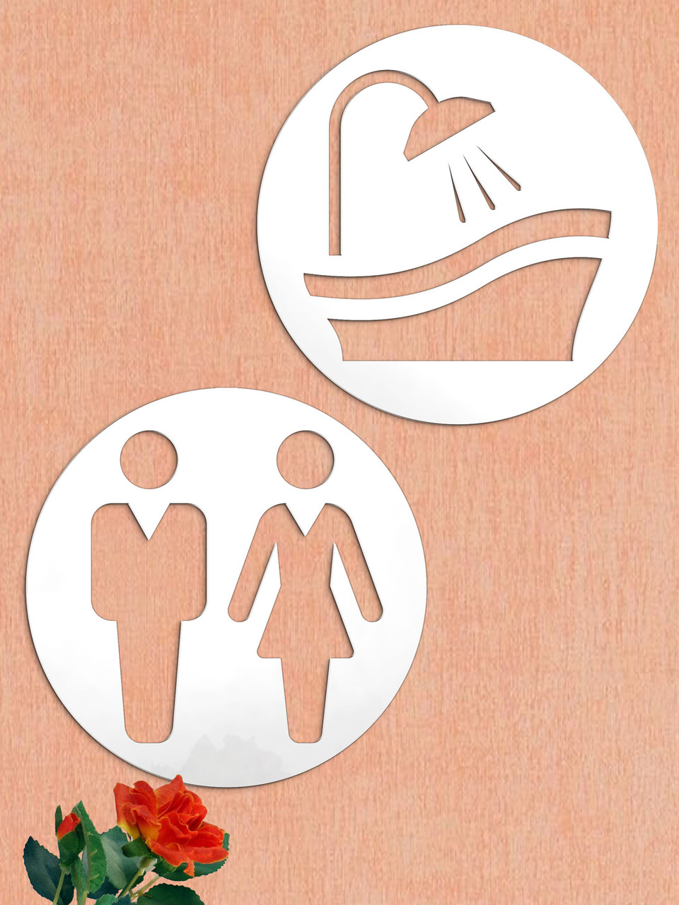 Глянцевый акриловый декор наклейка на двери "Туалет и Ванна" 2 шт. белый