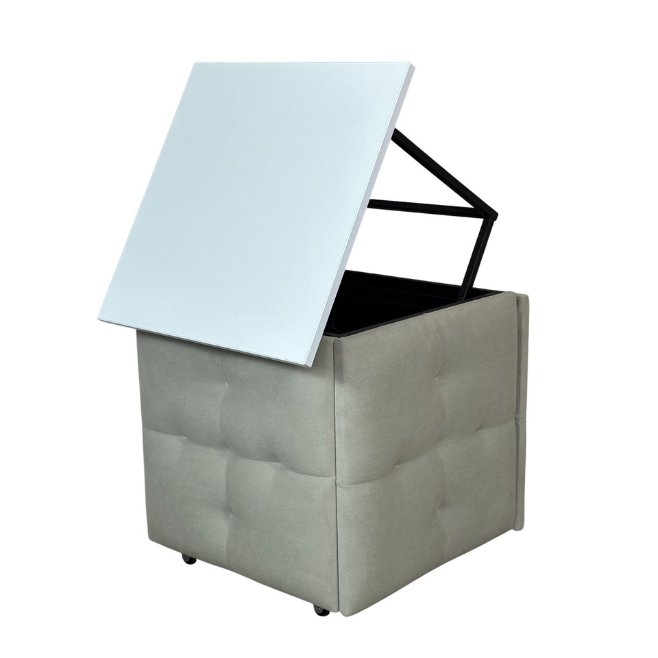 Пуф 5в1 пиковка с ДСП-столиком светло-серый/белая аляска