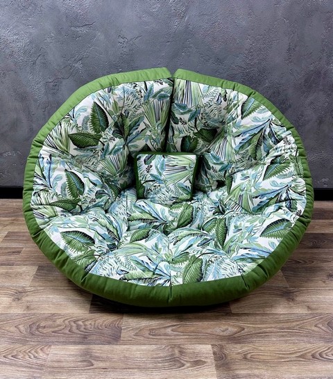 Бескаркасное кресло-матрас трансформер панама “Tropical forest green” оливковый 160х80 см