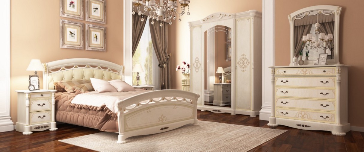 Спальня  Роселла c 4-х дверным шкафом Бежевая