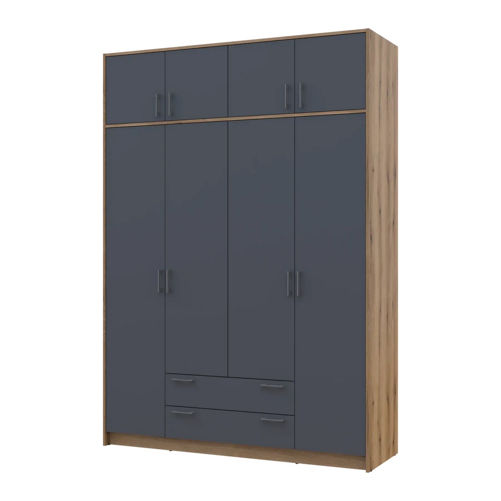 Шкаф для одежды Ронди с антресолей Дуб Артизан/Графит 4-х дверный ДСП 160х52х236 см