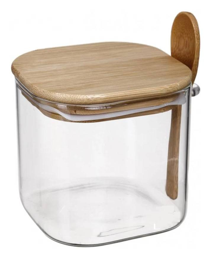 Емкость с бамбуковой крышкой и ложкой 600мл