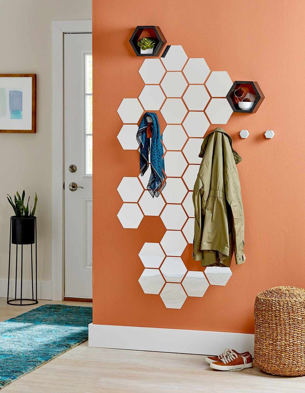 Глянцевый настенный акриловый декор наклейка "Соты-127" 12 шт. белый