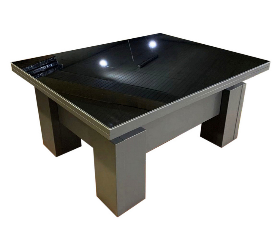 Стол-трансформер Оптимус со стеклом лакобель графит/черное стекло