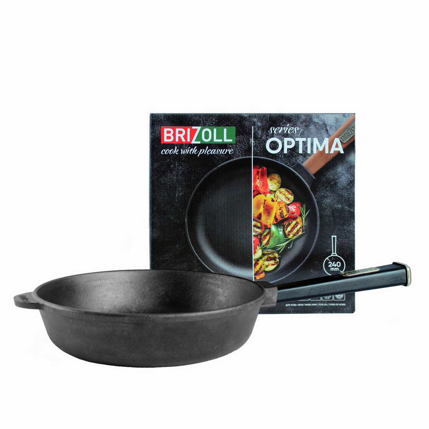 Сковорода чугунная с ручкой BRIZOLL Optima-Black 240х60 мм O2460-P1 Сковорода чугунная с ручкой BRIZOLL Optima-Black 240х60 мм O2460-P1