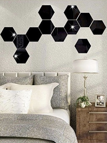 Глянцевый настенный акриловый декор наклейка "Соты-127" 12 шт. черный