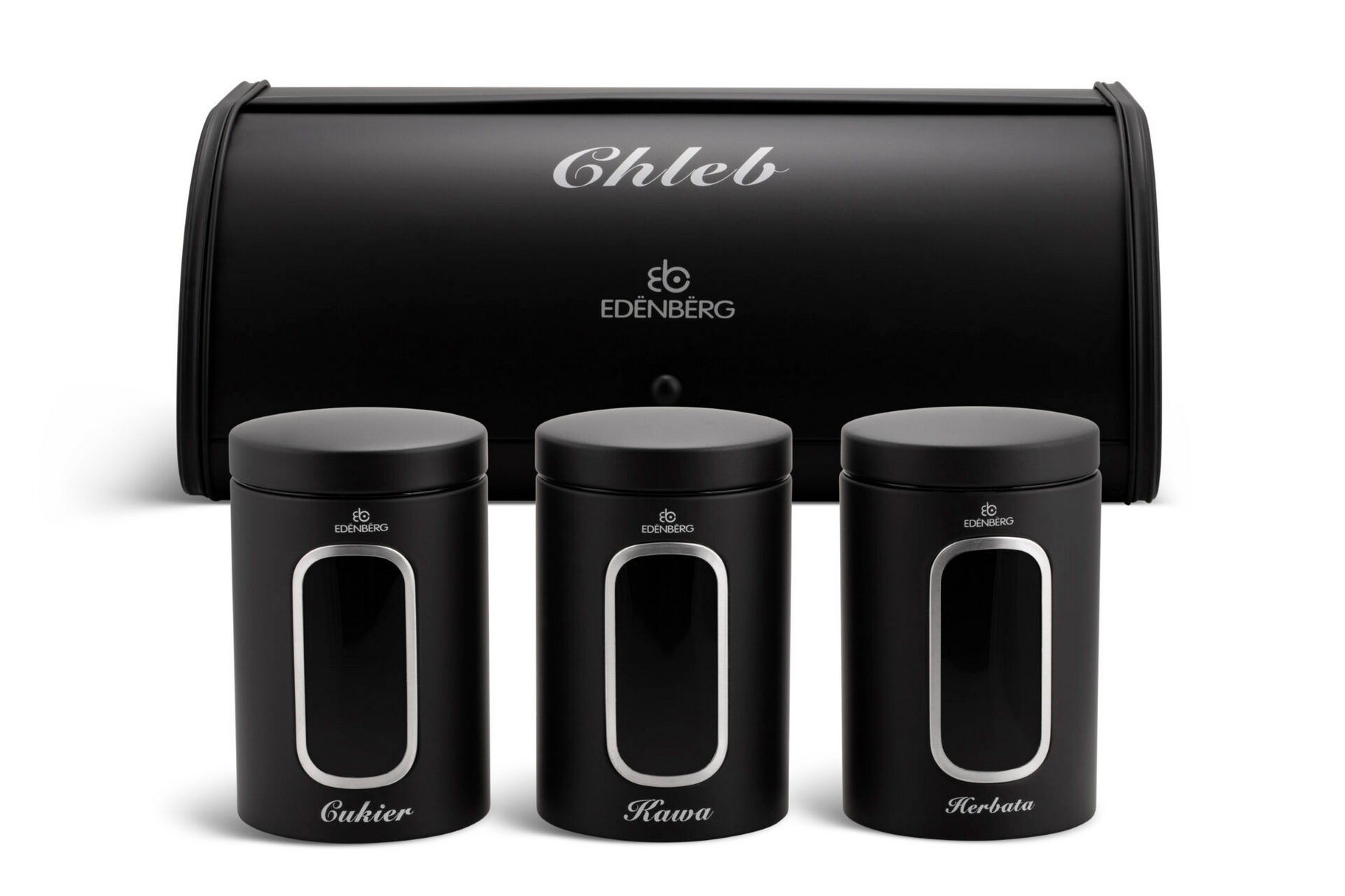 Хлебница из нержавеющей стали с 3 баночками для сыпучих Edenberg EB-097 Black