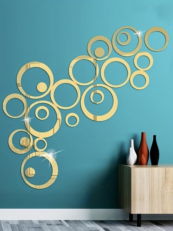 Дзеркальний настінний акриловий декор велика наліпка "Орбіта" 21 шт. золото