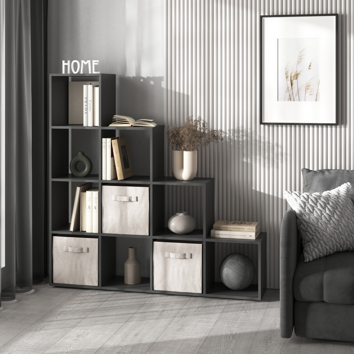 Полка-стеллаж на 10 ячеек M-40 антрацит