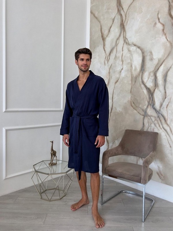 Мужской муслиновый халат Estet M51 темно-синий M