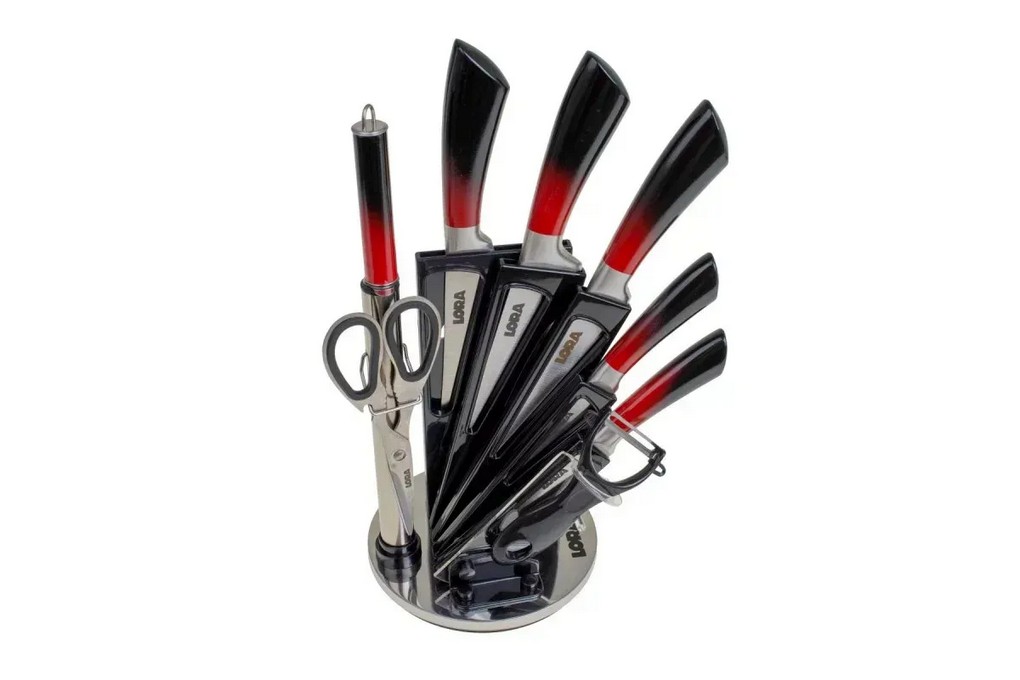 Набір ножів з підставкою 9шт  NS41Setkn/BK+Red Lora
