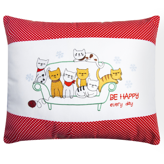Подушка декоративная Кошки на диване 38х43 см красная