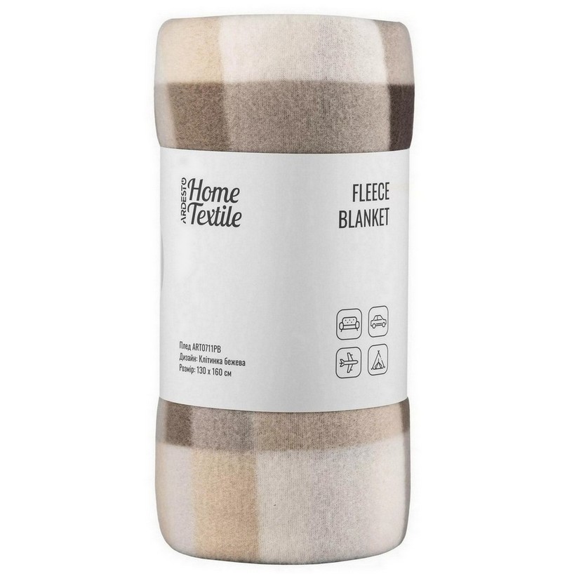 Плед Ardesto Fleece, 130x160см, клеточка, бежевый Плед Ardesto Fleece, 130x160см, клеточка, бежевый