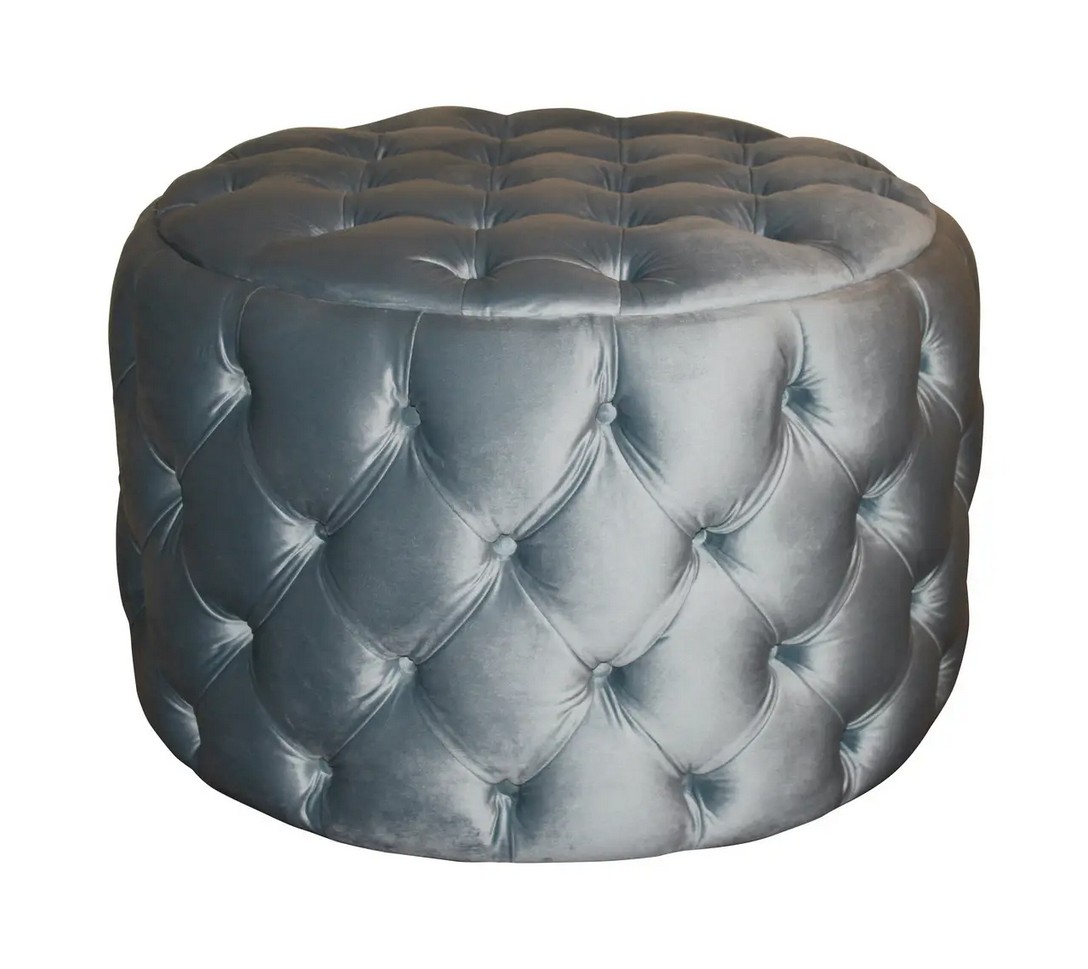 Пуф круглый AMSTER 75х50 см с каретной стяжкой перламутровый велюр серый