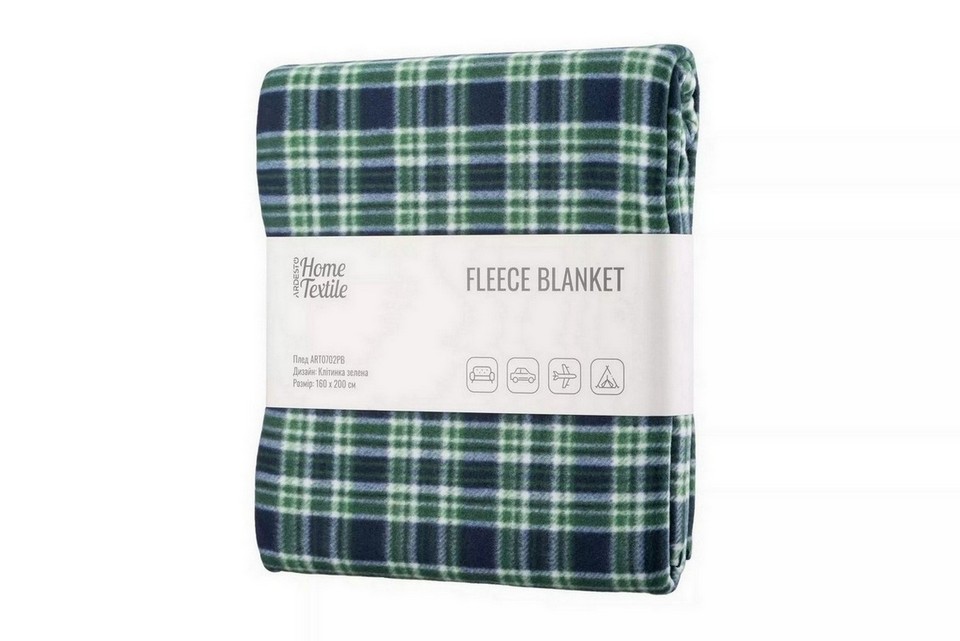 Плед Ardesto Fleece, 160х200см, клеточка, зеленый