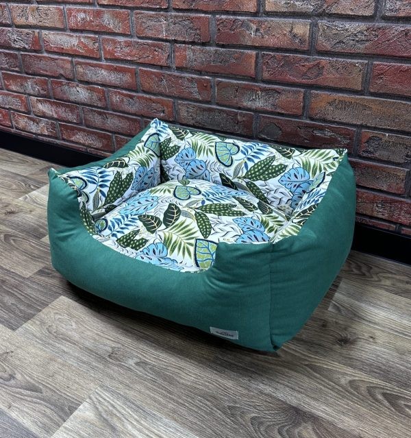 Лежак для кошек и собак панама модель 2 "Monstera turquoise" 50х40 см