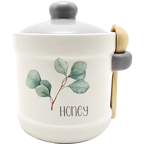 Банка для меду з дерев'яноюложкою Флора 13х12см , 450мл Банка для меду з дерев'яноюложкою Флора 13х12см , 450мл