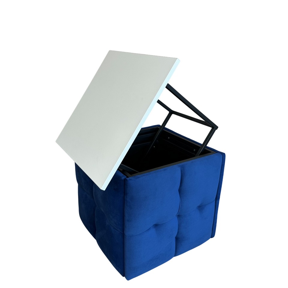 Пуф 5в1 пиковка с ДСП-столиком синий/белая аляска