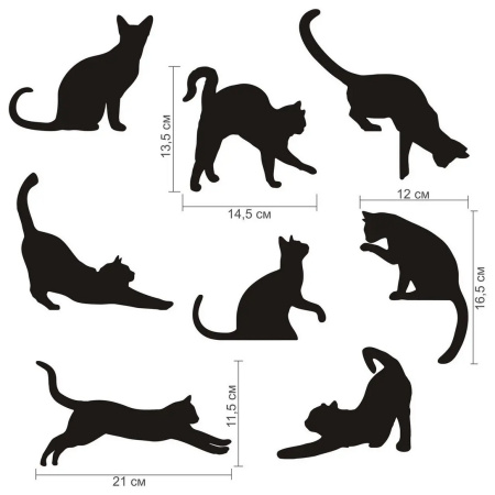 Глянцева наклейка настінна акрилова дзеркальна для декору "Кішки" 8 шт. чорна