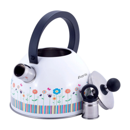 Чайник Kamille Квіти 1,8 л, з нержавіючої сталі, зі свистком, для індукції та газу KM-1079