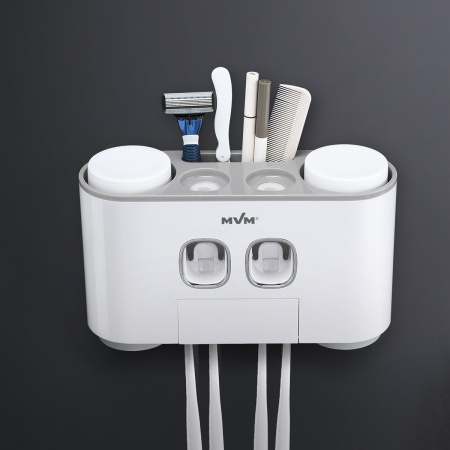 Диспенсер для зубної пасти подвійний зі склянками сірий