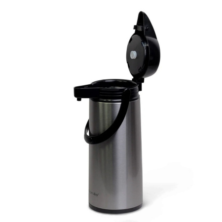 Термос Kamille 1900 мл пластиковий, зі скляною колбою (чорний/срібло) KM-2026