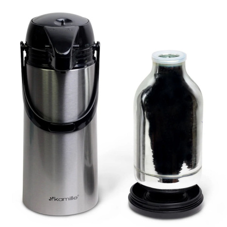 Термос Kamille 1900 мл пластиковий, зі скляною колбою (чорний/срібло) KM-2026