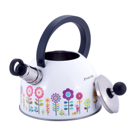 Чайник Kamille Квіти 1,8 л, з нержавіючої сталі, зі свистком, для індукції та газу KM-1079