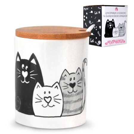 Цукорниця зложкою та бамбуковою кришкою Мурчики 10х8см , 330мл