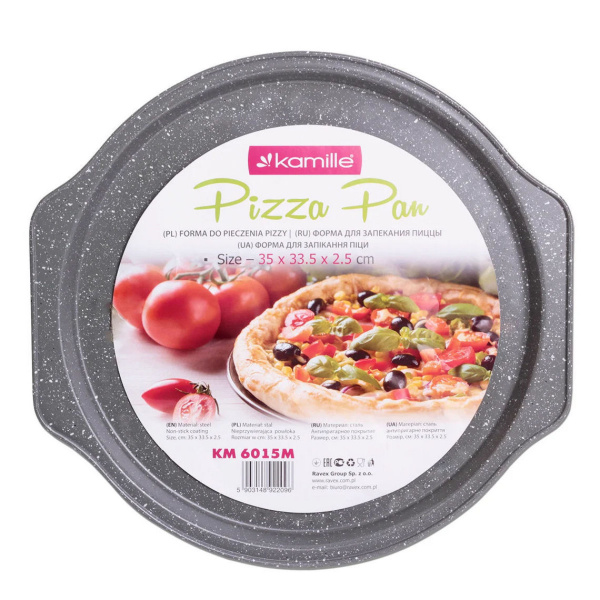 Форма для запікання піци Kamille 35x33.5x2.5 см з вуглецевої сталі KM-6015M фото 1