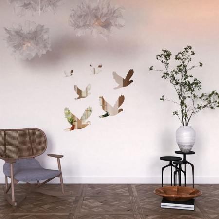 Дзеркальний декор акриловий самоклеючий Птахи срібло,  SW-00002520